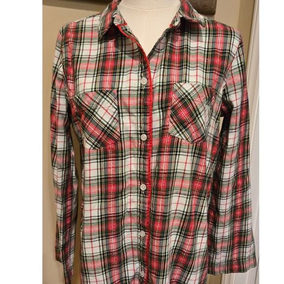 Victorias Secret Red Green Plaid Flannel Christmas Sleepshirt Cotton Blend Small - Picture 2 of 10